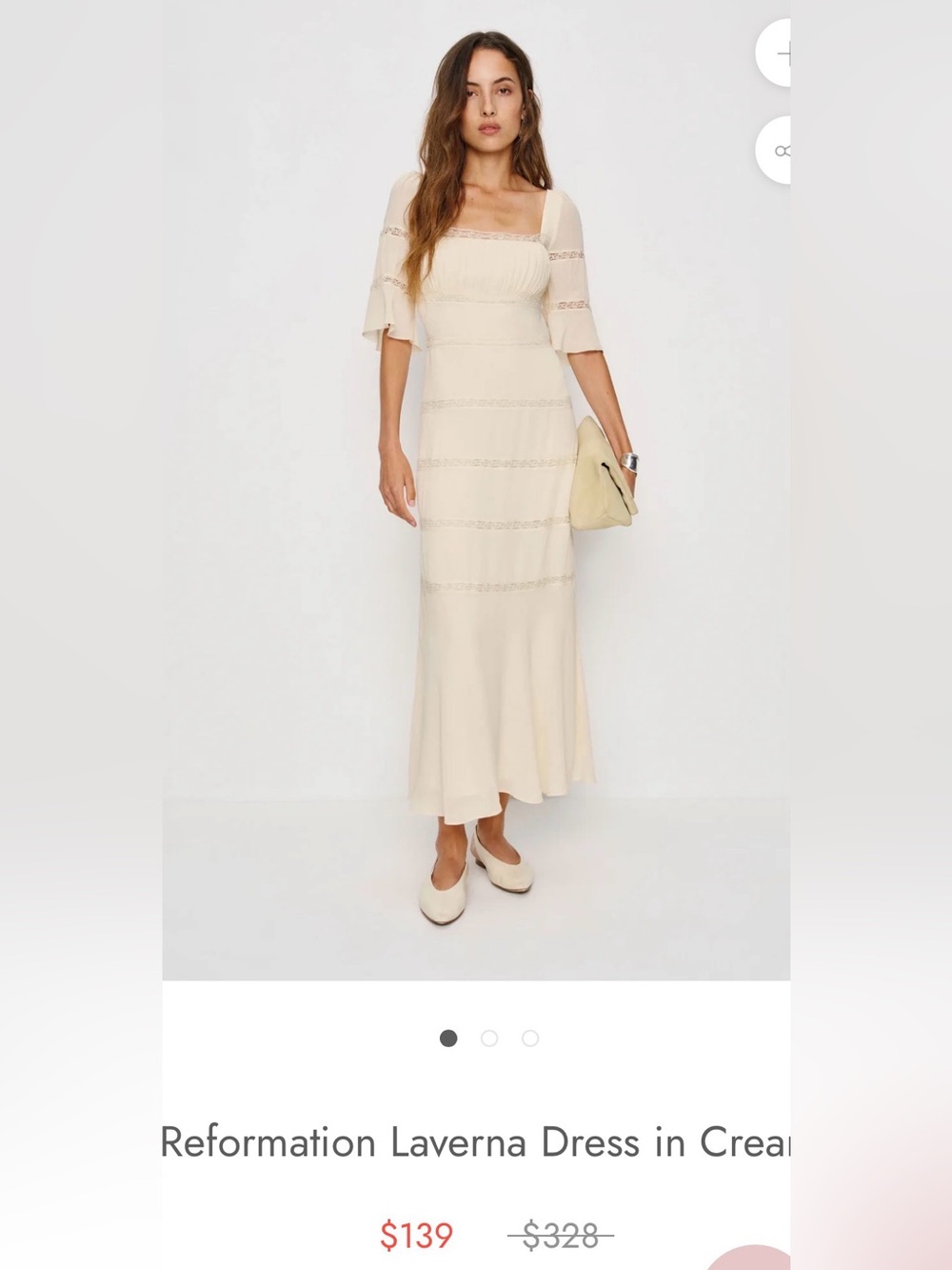 Reformation Laverna Dress in Cream - size 4
